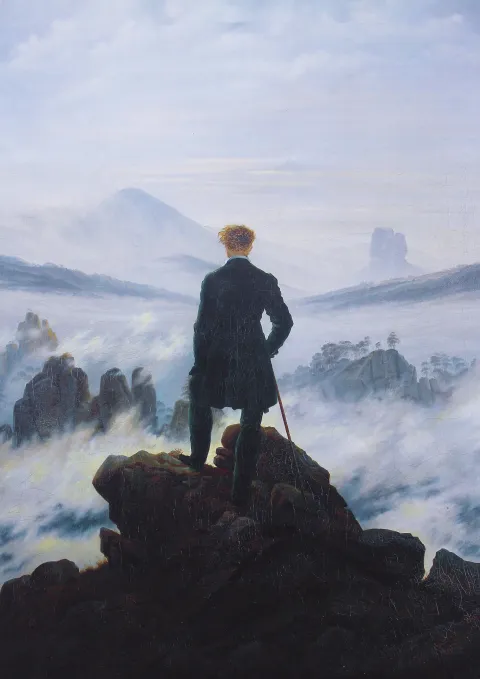 The Wanderer above the Sea of Fog by Caspar D. Friedrich, 1818）